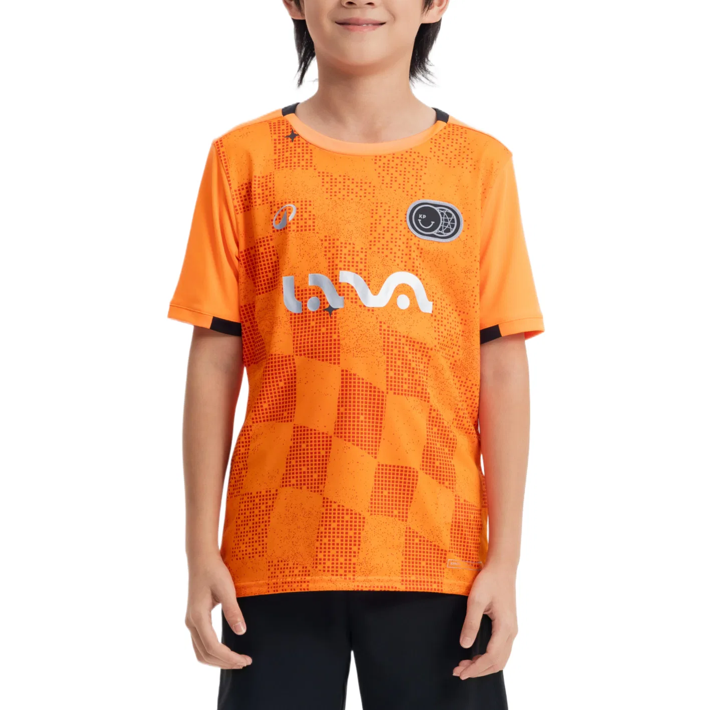 Детская футболка с круглым вырезом Moderate DECATHLON, Electric Orange/Smoky Black — фото 3