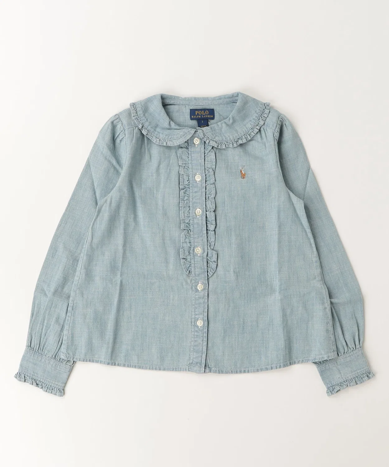Детская блузка с длинным рукавом модель с воланами POLO RALPH LAUREN CHILDRENSWEAR, Blue — фото 3