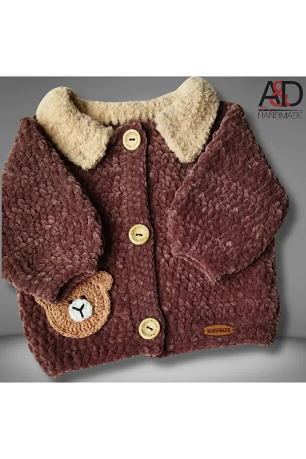 Детский кардиган из вельвета с длинным рукавом A&D Handmade, Koyukahve — фото 2
