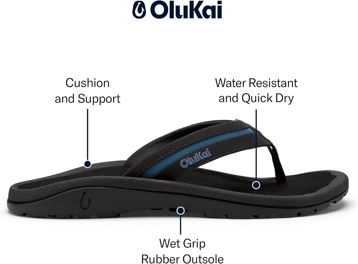 Сандалии мужские водонепроницаемые, с поддержкой стопы, OLUKAI, Black/Slate Blue — фото 2