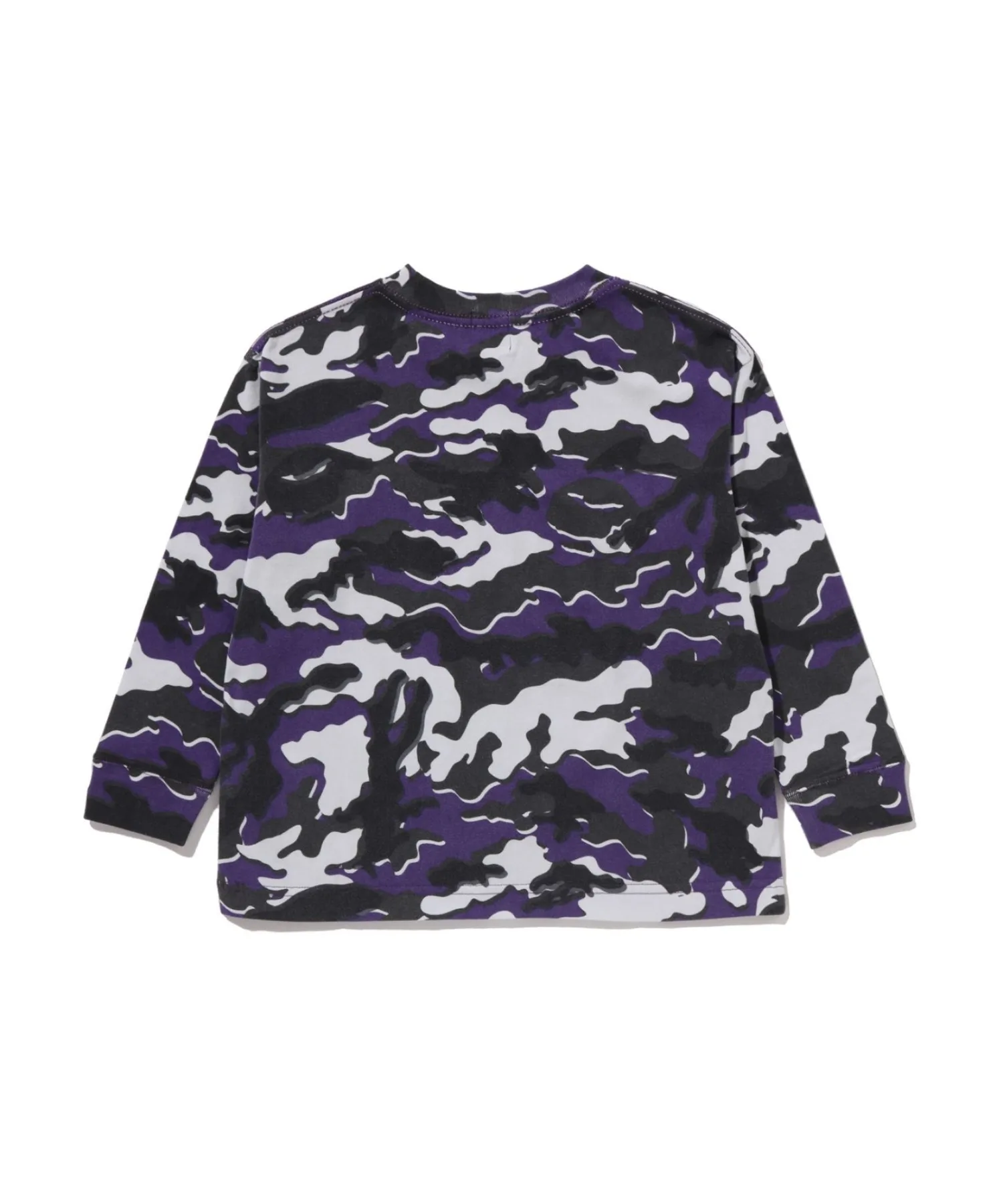 Детская футболка с длинным рукавом A BATHING APE GLITCH WOODLAND CAMO с логотипом фиолетового цвета — фото 3