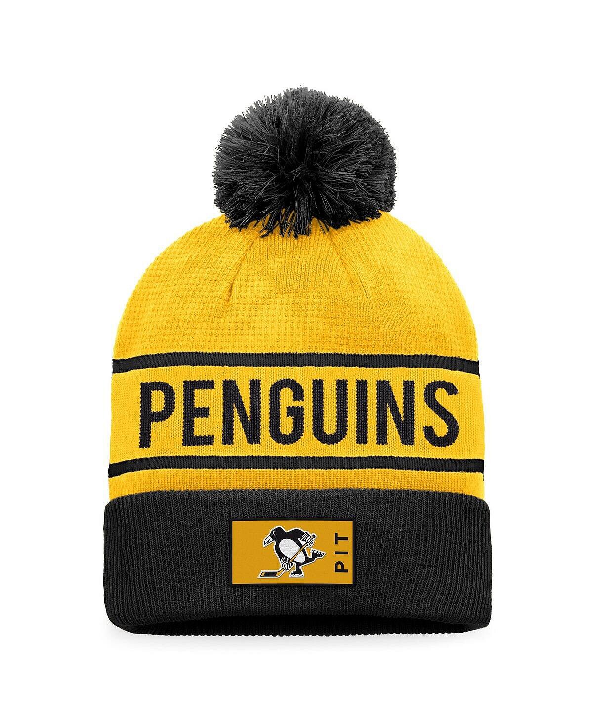

Мужская золотисто-черная вязаная шапка Pittsburgh Penguins Authentic Pro Alternate с манжетами и помпоном Fanatics