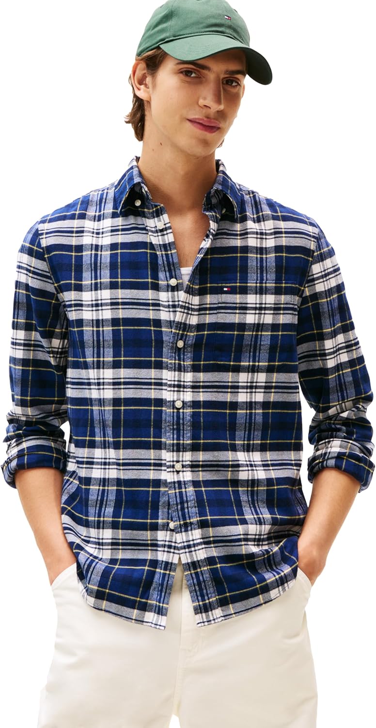 

Мужская рубашка Tommy Hilfiger с длинным рукавом и узором «тартан», стандартный крой, застегивающаяся на пуговицы, Preppy Navy / Check