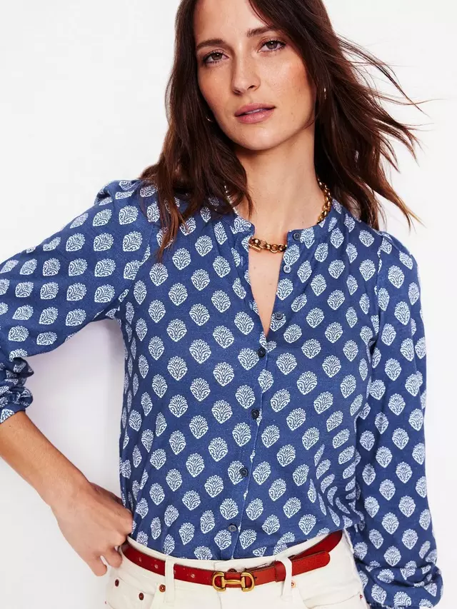 

Рубашка Boden Marina Fern Jersey, цвет navy/white