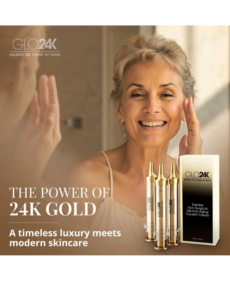 GLO24K Крем для мгновенной подтяжки лица с 24-каратным золотом, гиалуроновой кислотой, пептидами и витаминами. Упаковка из 6 штук — фото 4