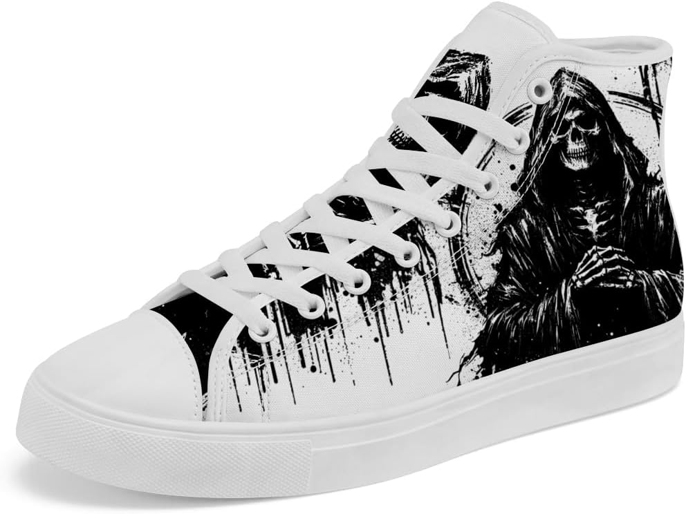 

Кеды на высокой подошве Chebing с рисунком черепа, готические сникерсы на шнуровке, повседневная обувь, подарок для мужчин и женщин, белый