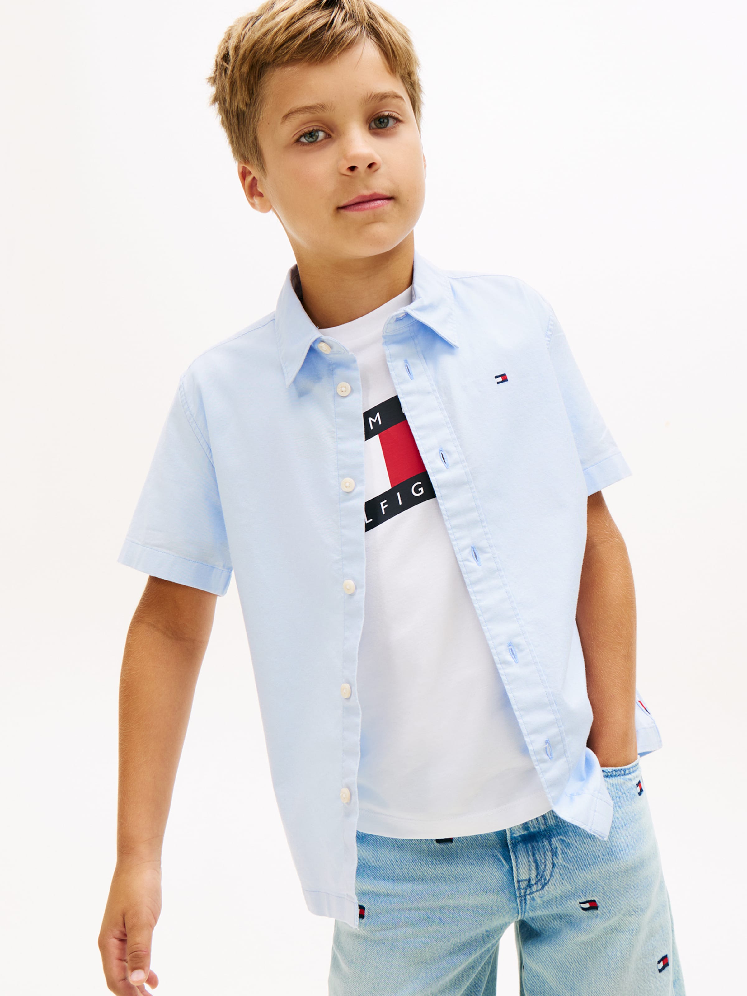 TOMMY HILFIGER Рубашка на пуговицах комфортного кроя в пастельно-голубом цвете — фото 3