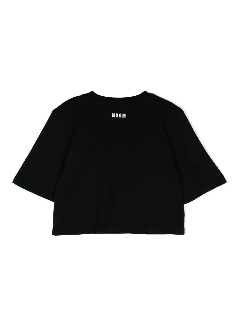 Укороченная футболка с логотипом и пайетками MSGM Kids, черный — фото 2