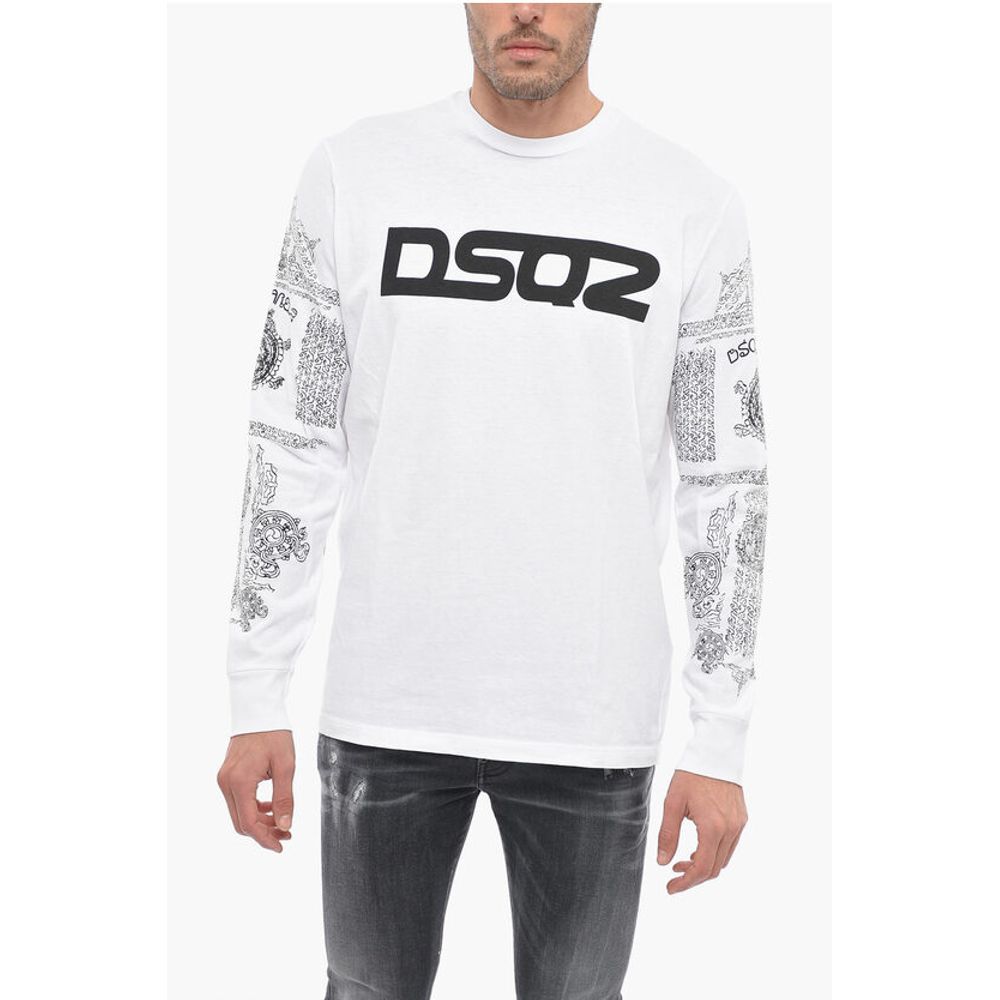 

Футболка из хлопка с круглым вырезом и принтованными рукавами Dsquared2, White