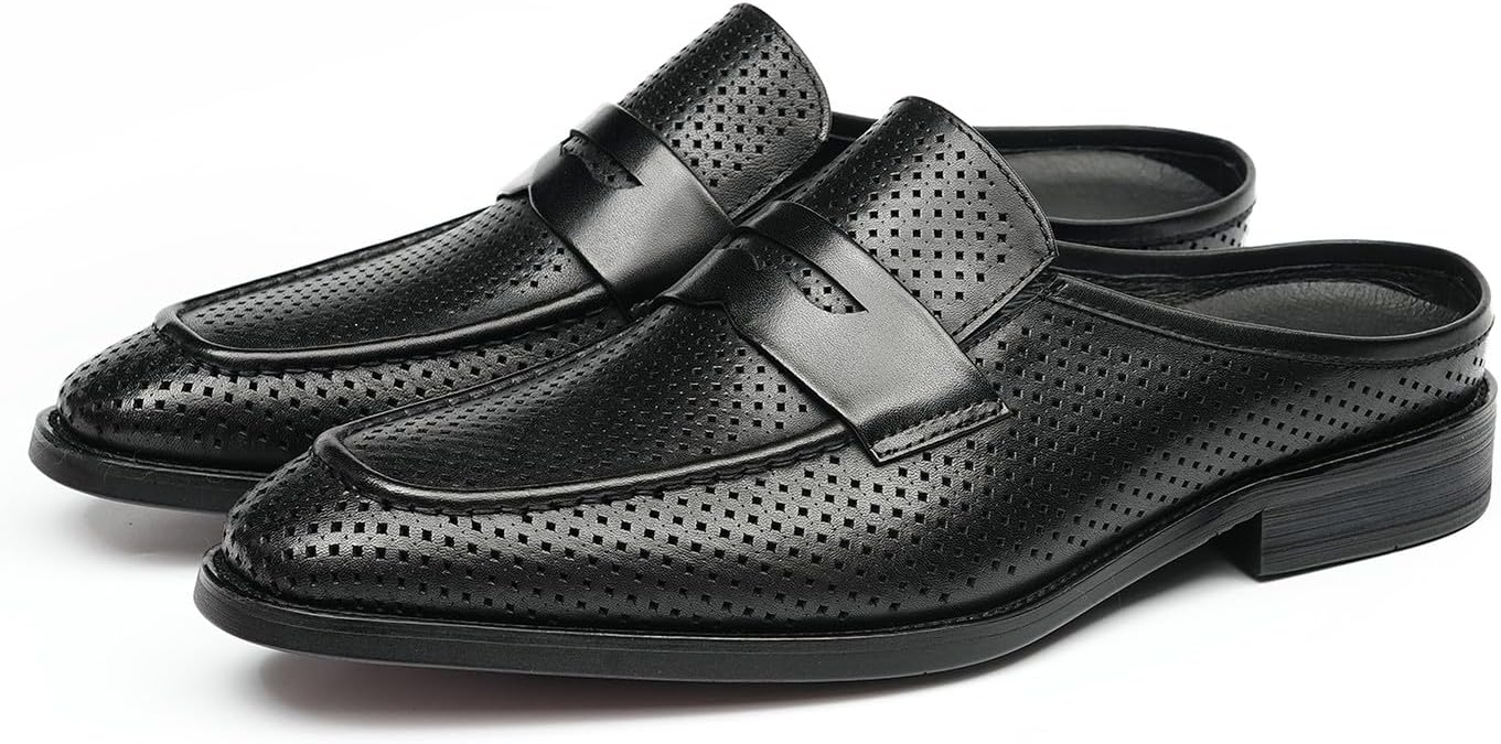 

Мужские лоферы Santimon, Удобная одежда: кожаные мюли и сабо, Тапочки с открытой спинкой Business Casual, Дышащая летняя обувь для мужчин для уличного отдыха, черный