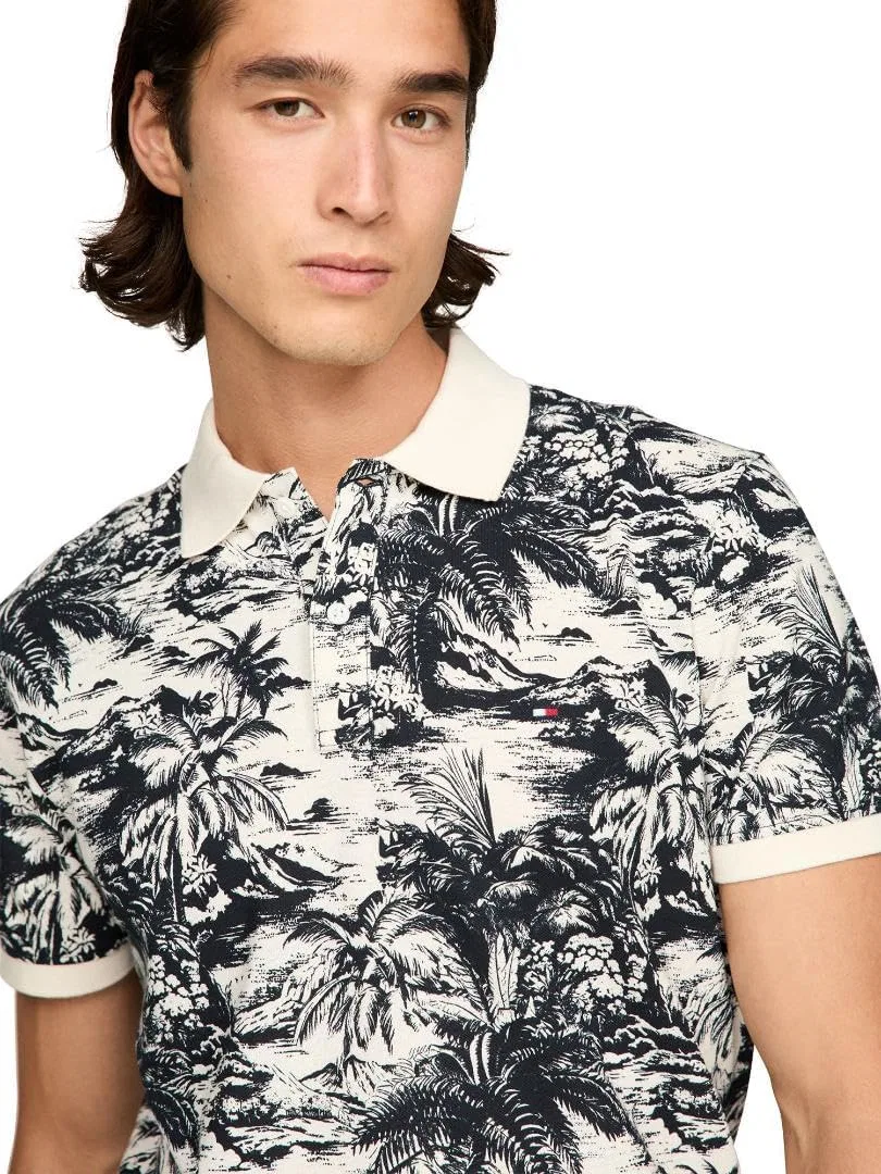 Мужские льняные поло Tommy Hilfiger с коротким рукавом, стандартного кроя, с тропическим принтом — фото 2