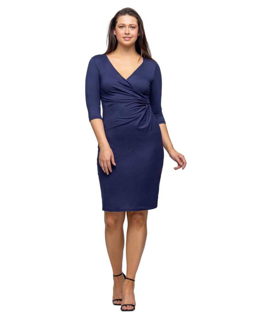 

Платье для невысоких девушек с V-образным вырезом и имитацией запаха, длиной до колена 24seven Comfort Apparel, Navy