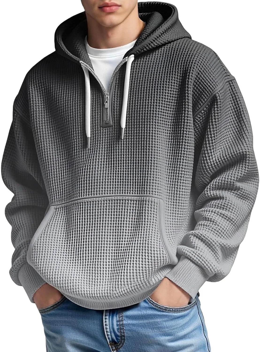 

Толстовка с капюшоном мужская, на четверть молнии, длинный рукав, с карманом