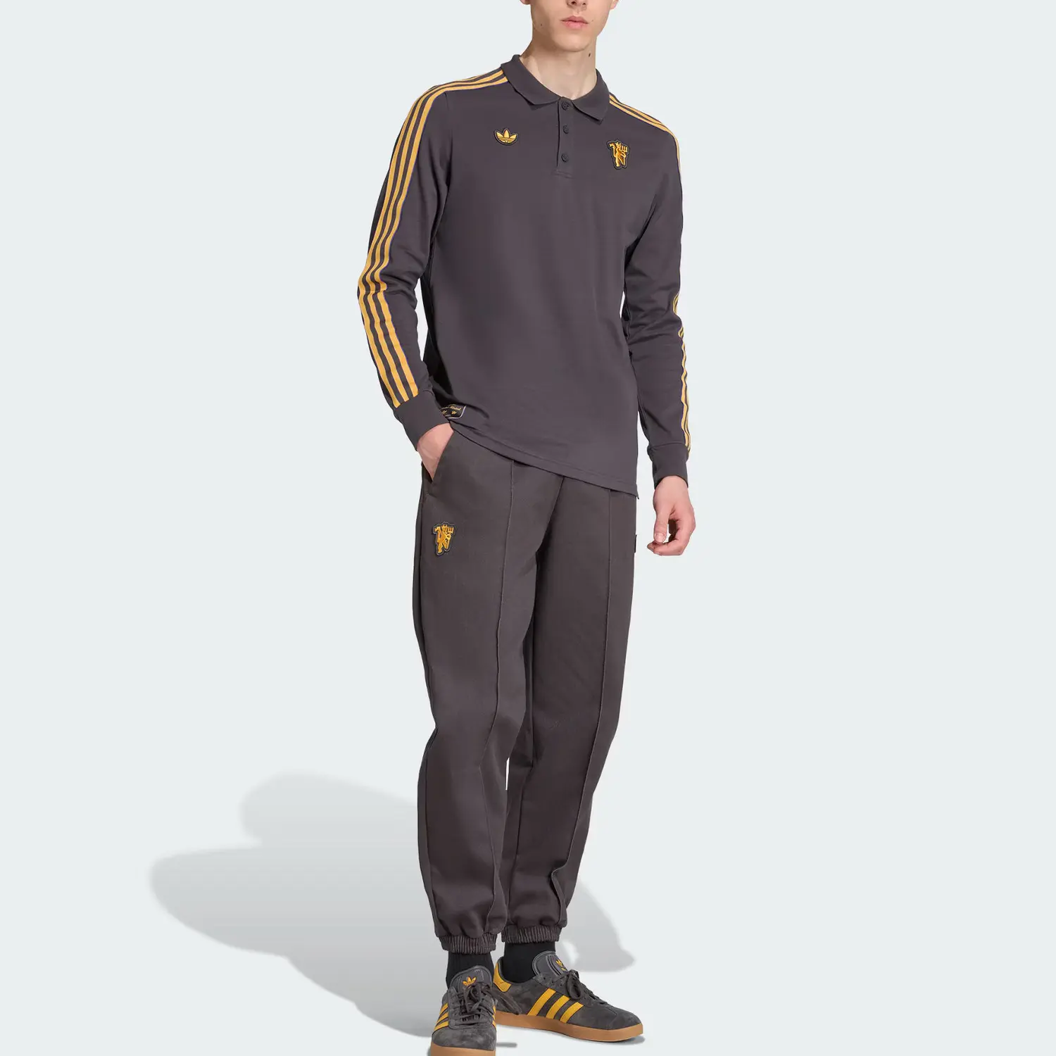 Майка поло с длинным рукавом manchester united terrace icons Adidas Originals, графит — фото 2