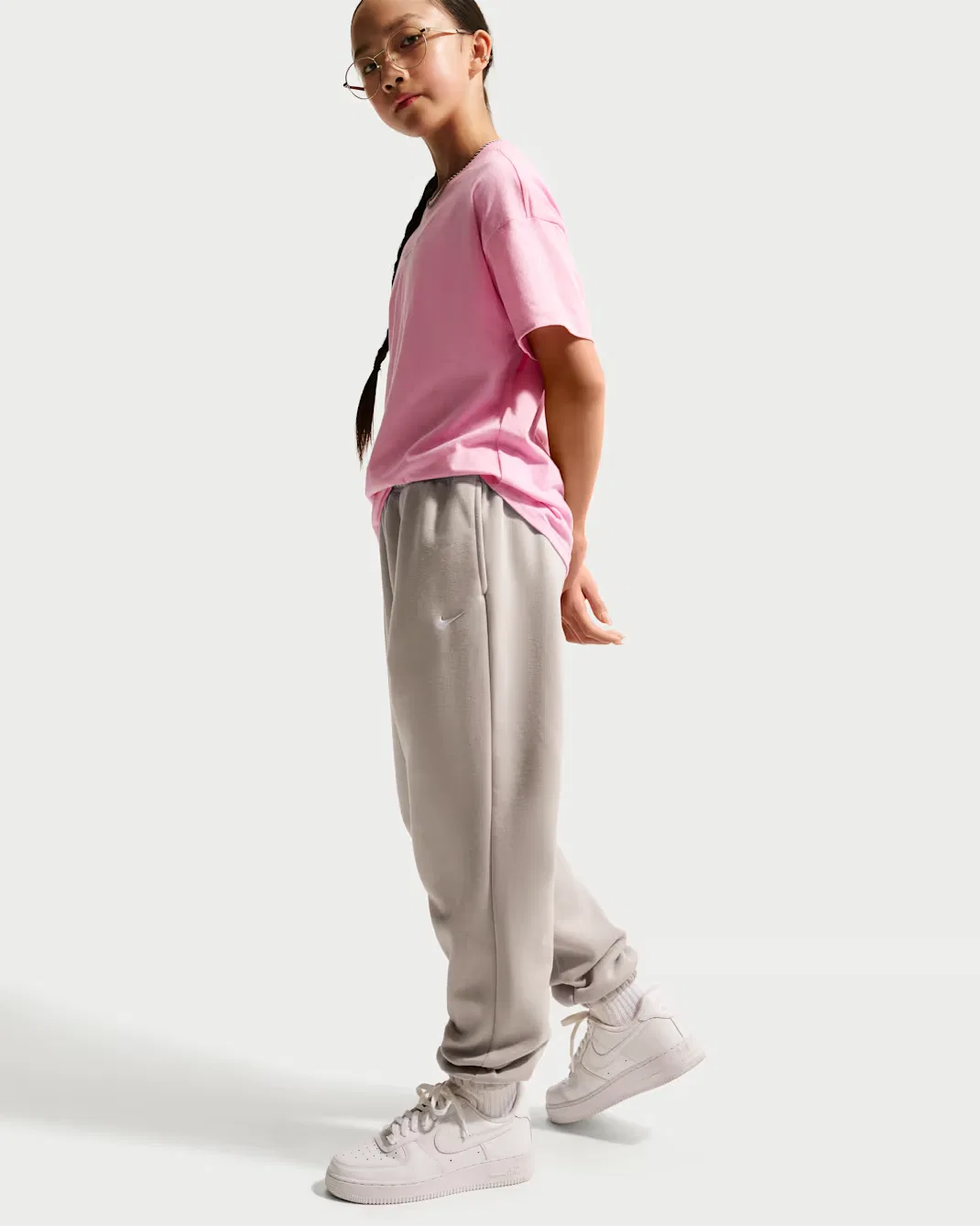 Свободные брюки для девочек Nike Sportswear Studio Fleece, Moon Particle/White — фото 4
