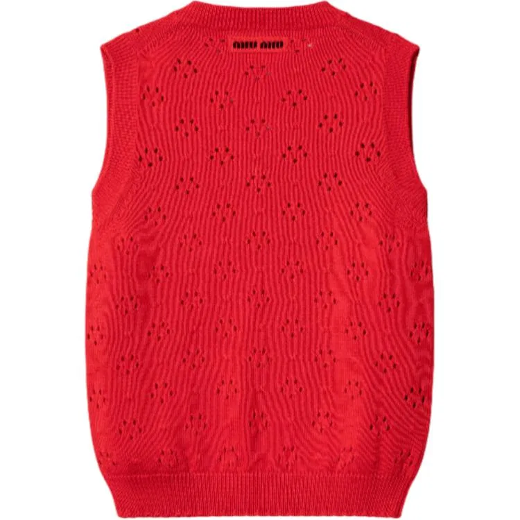Женский жилет с V-образным вырезом, умеренный, MIU MIU, Red — фото 3
