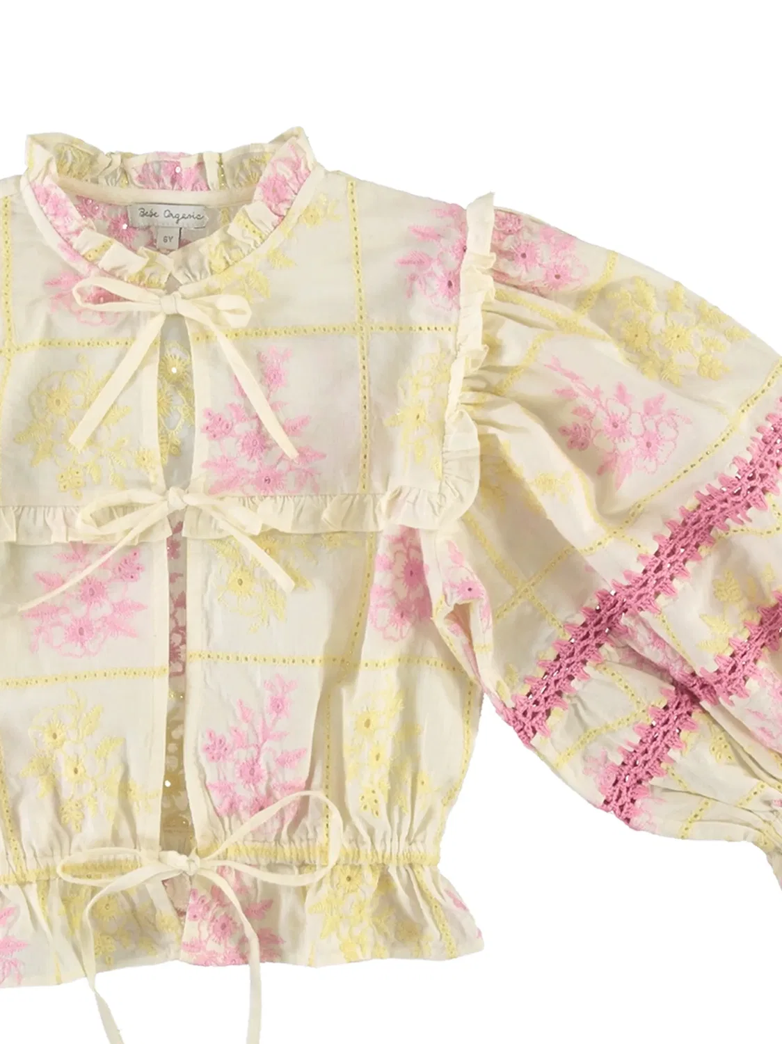 Блузка в технике пэчворк с вышивкой Bebe Organic, нейтральные цвета — фото 2