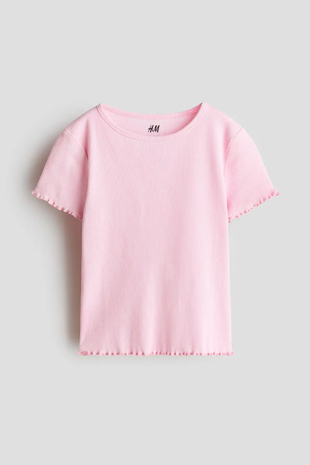 Ребристая футболка с оверлочными краями H&M, Hellrosa