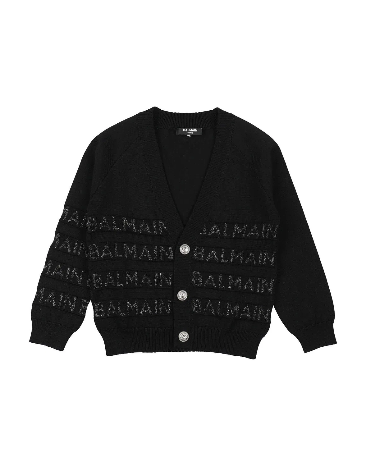 Детский кардиган с блестками с логотипом Balmain, черный