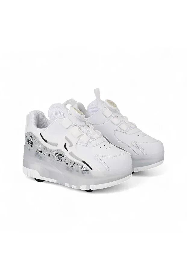 Детские кроссовки-ролики для девочек с подсветкой Nisanur Shoes, White — фото 4