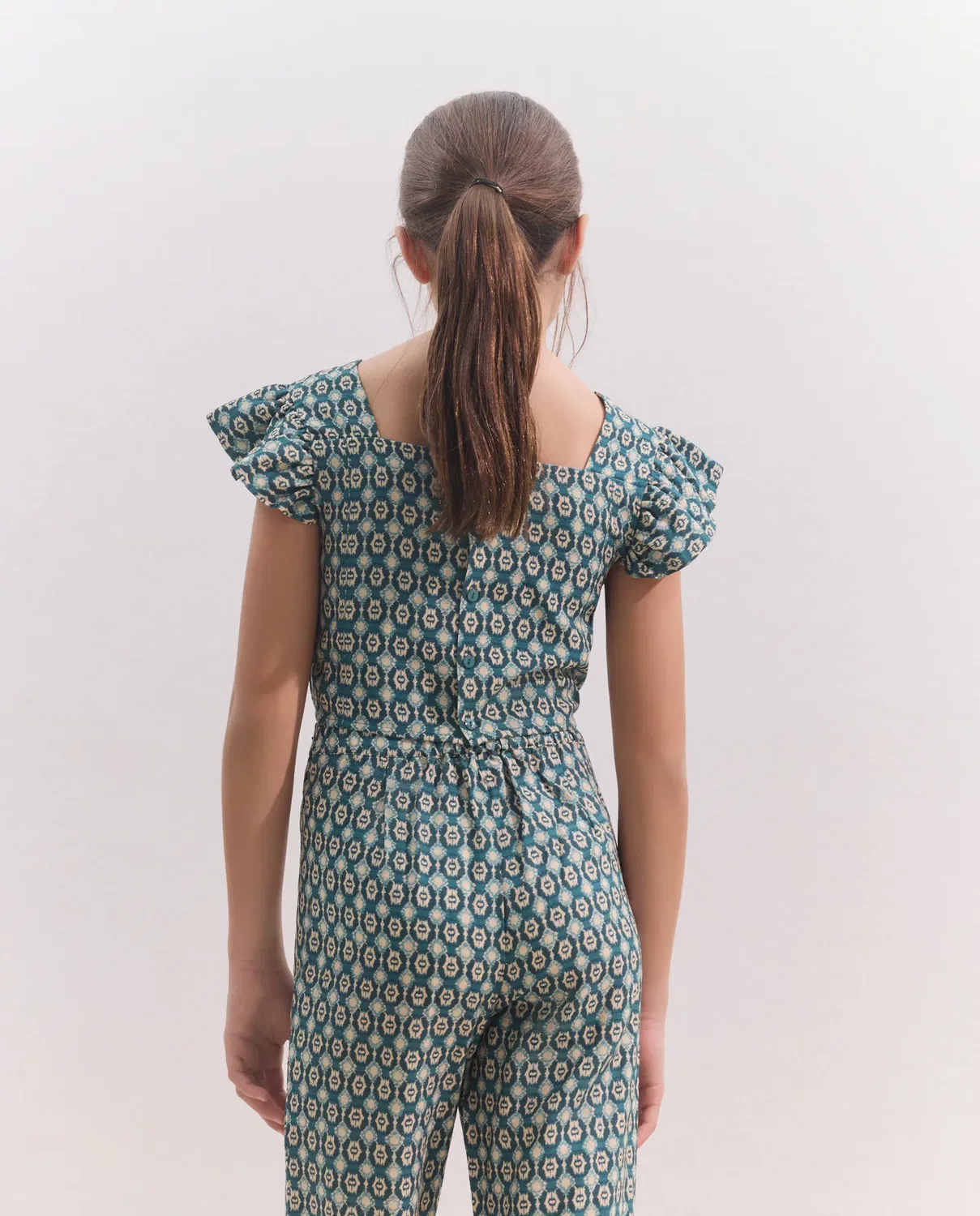 Детская блуза для девочек с принтом Blusa Manga Corta Frunces All Over Print Baldosa, Coconut El Corte Inglés, Azul — фото 3
