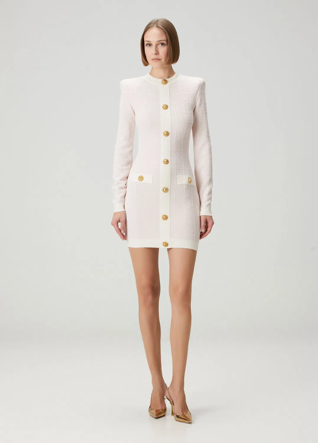 Платье мини твид Balmain, pink-white