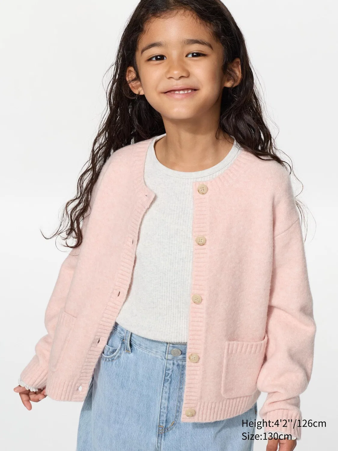 Кардиган Uniqlo, детский, из пряжи «суфле», розовый