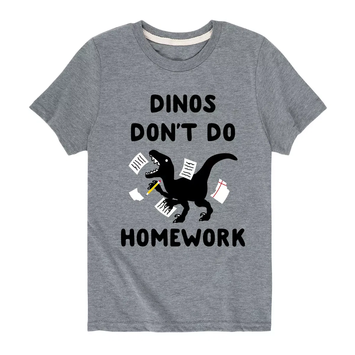 Детская футболка с коротким рукавом с принтом Dinos Don't Do Homework Instant Message, Athletic Heather
