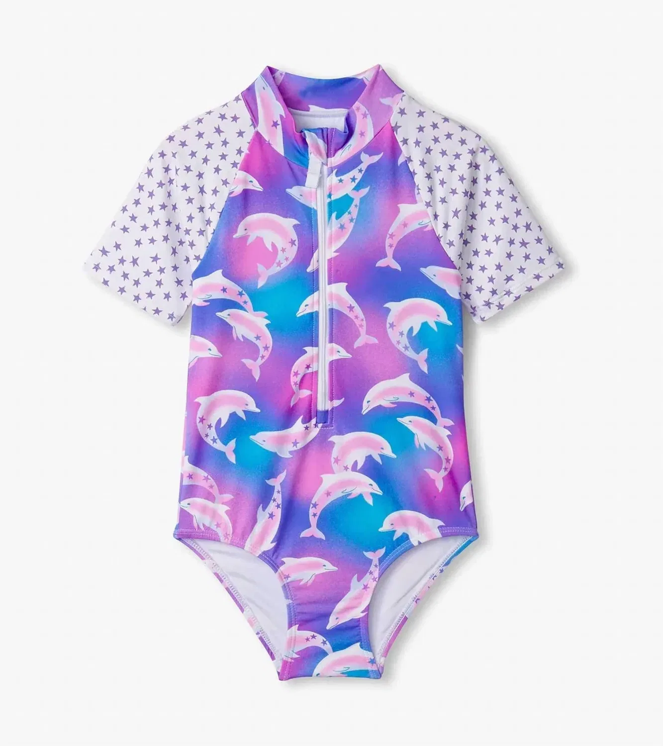 Детский слитный купальник для девочек с защитой UPF 50+ Airbrush Dolphins Hatley, фиолетовый — фото 4