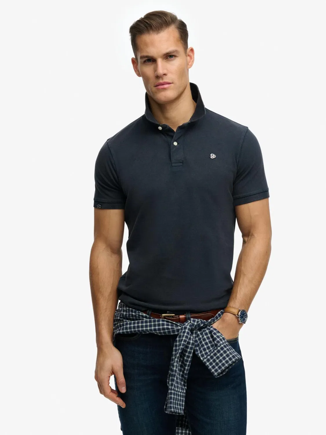Поло Superdry Vintage Destroy, темно-синий — фото 2