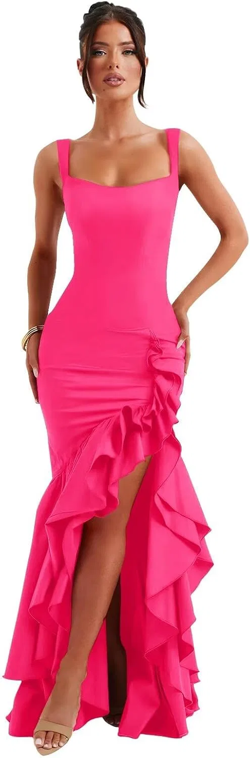 Женское вечернее платье с воланами Satin, Fuchsia