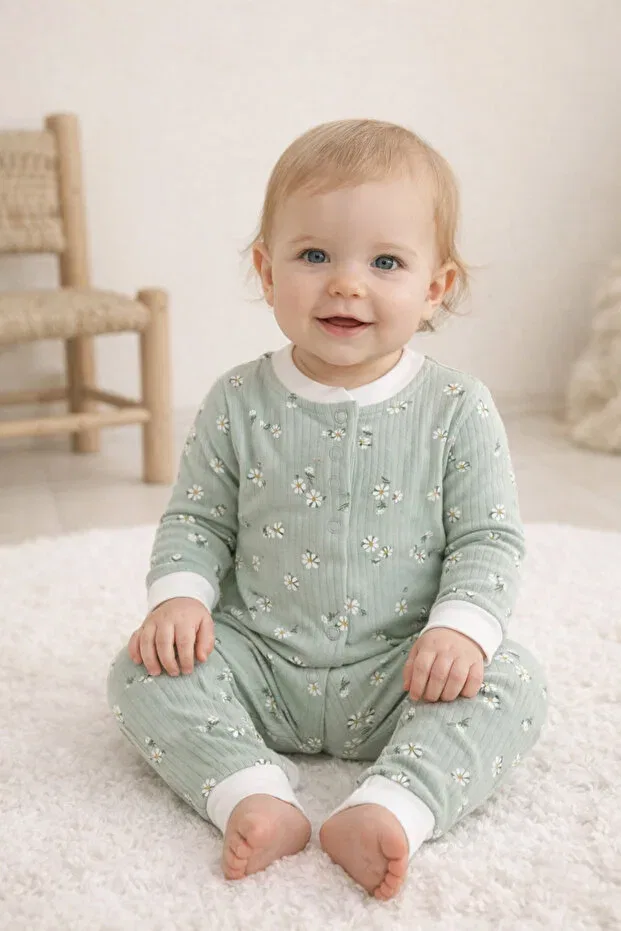 Детское боди-комбинезон с принтом Daisy Figured Greenmoss, Green