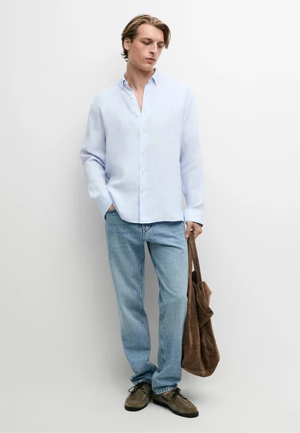 Рубашка 100% лен Shirt Massimo Dutti, Light blue, светло-голубой — фото 2