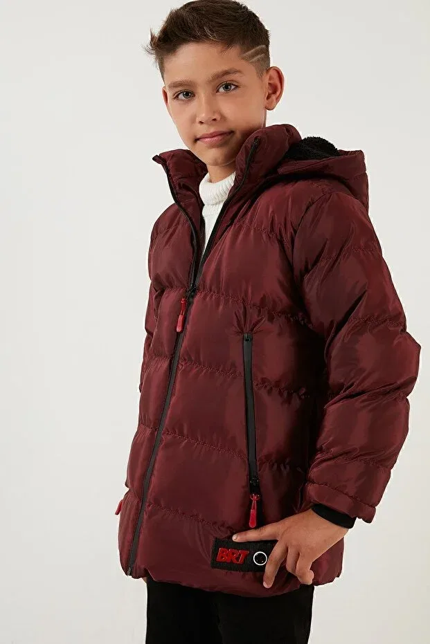Детское пальто для девочек пуховое Plush lined removable hooded puffer coat boy's coat 5763038 Lela, Burgundy — фото 4