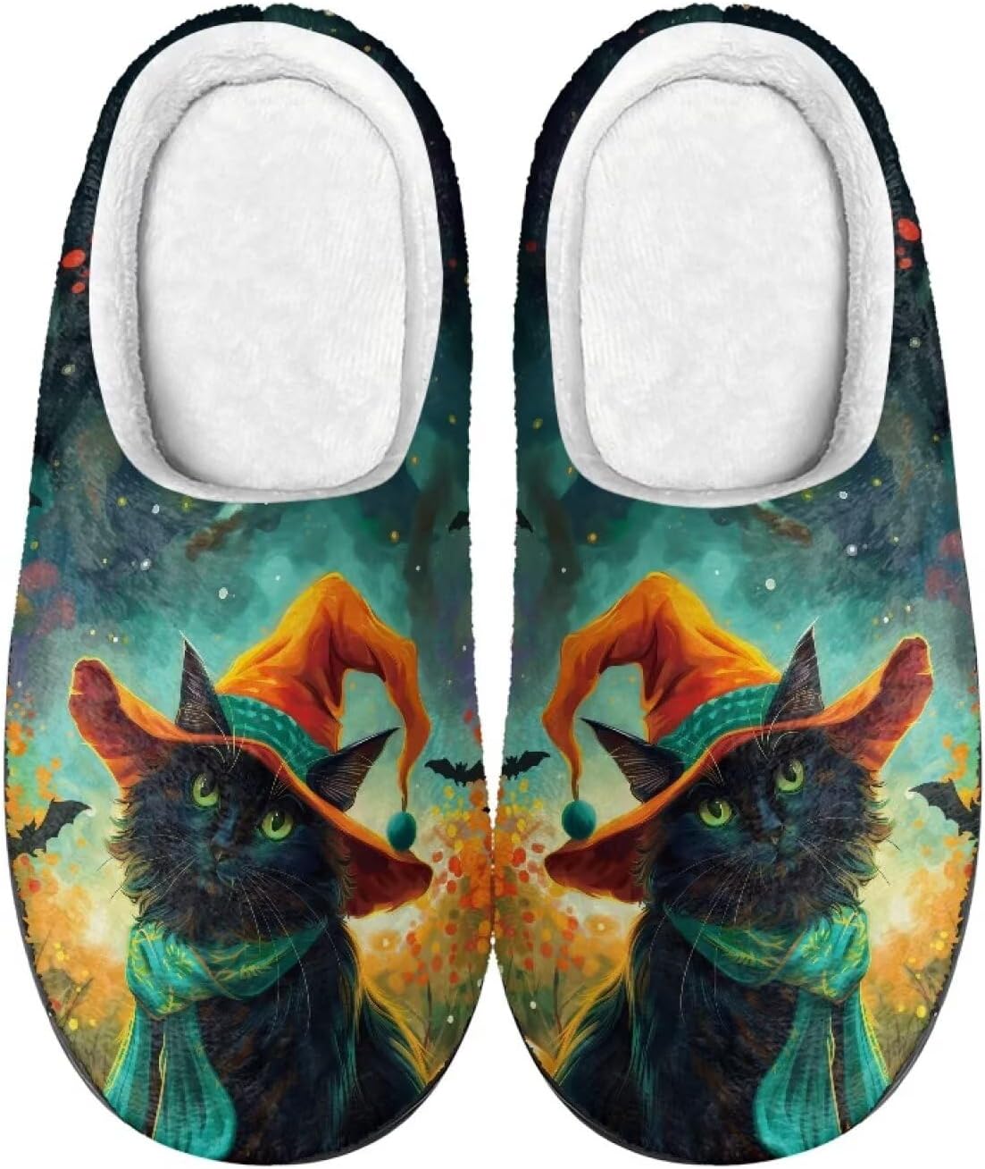 

Домашние тапочки COEQINE для женщин, мягкие, теплые, нескользящие, зимние, размеры US 4-12, Witch Cat Hallo Ween Decor