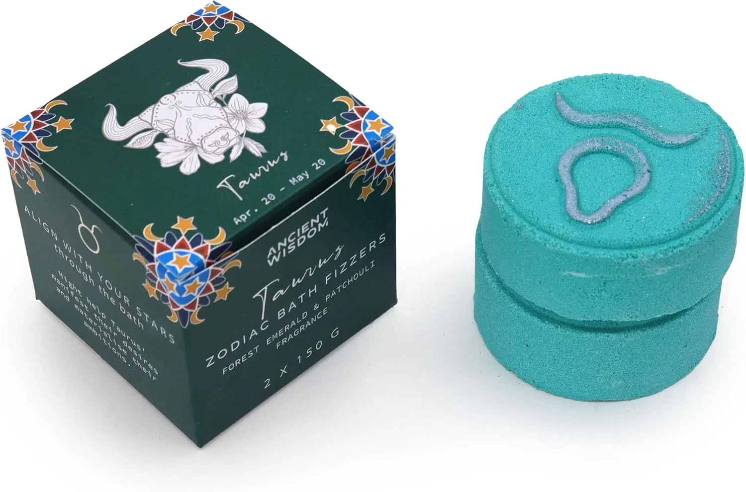 Набор бомбочек для ванны Taurus Zodiac, Ancient Wisdom, 3 шт, 150 г, Forest Emerald & Patchouli