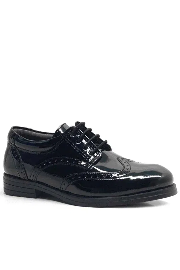 Детские туфли для мальчиков кожаные Plus titan patent leather laced classic boys' school shoes Raker, Black — фото 2