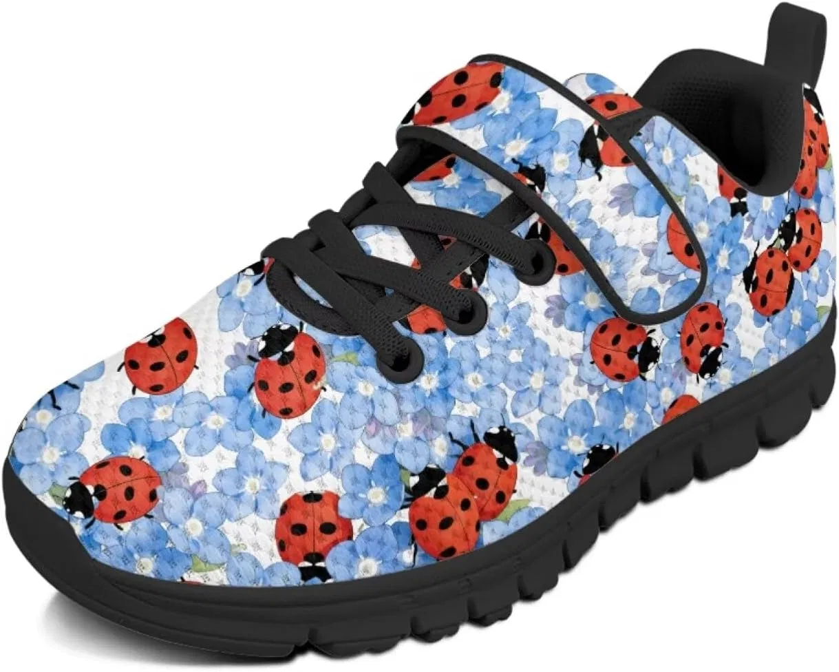 Детские кроссовки для девочек с принтом Green Pickles Pointodoor, Blue Floral Ladybug Print