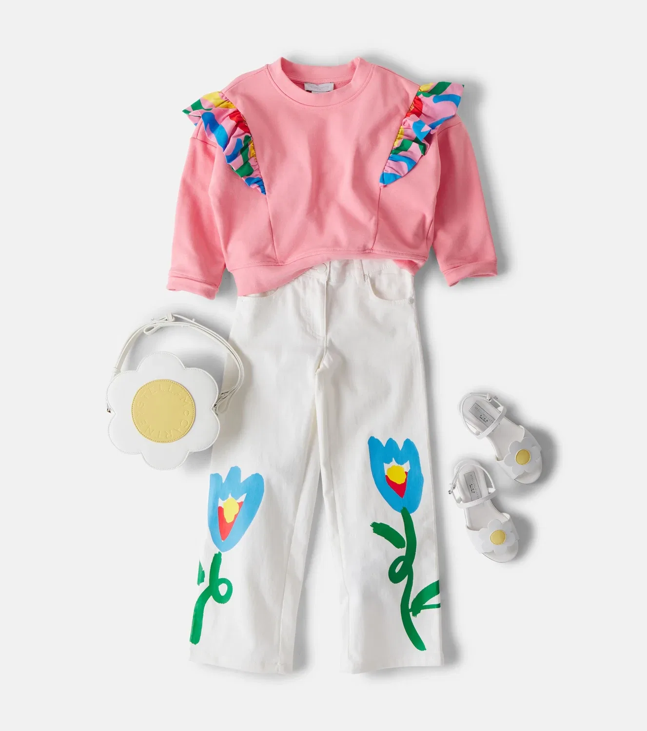 Брюки хлопковые с цветочным принтом Stella Mccartney Kids, белый — фото 2