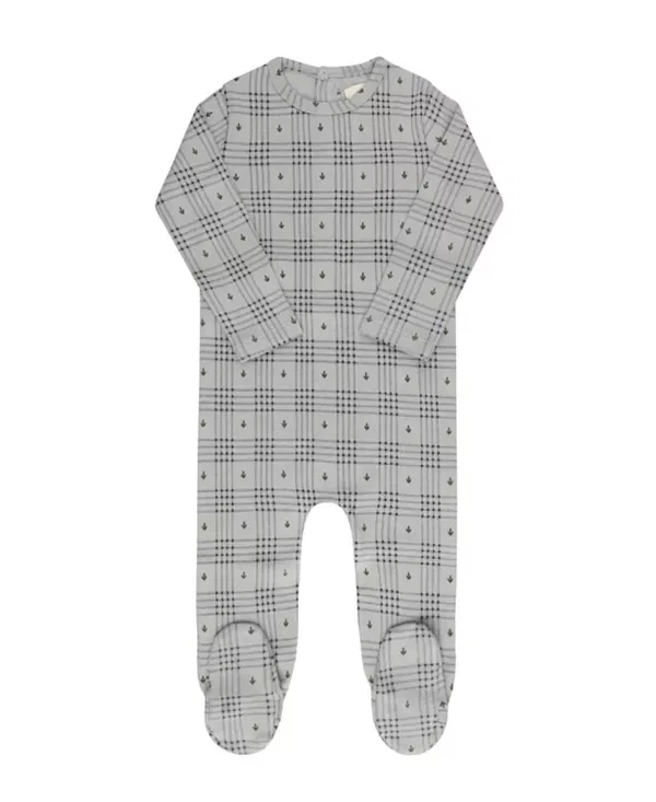 Детский комплект с принтом Unisex cotton floral plaid collection footie + beanie Ely'S & Co., синий — фото 2