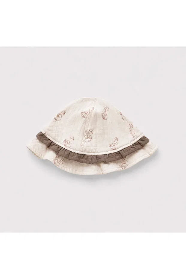 Детский комбинезон для девочек с принтом Swan Patterned Sleeves Embroidered Jumpsuit Hat Tifina Kids, Brown — фото 4