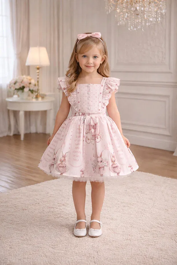 Детское платье для девочек с принтом Cumino Rabbit Tutu Dress Alvadonna, Pink