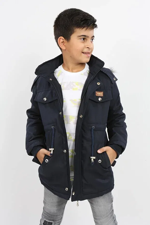 Детское пальто для девочек с капюшоном Generic Brands, Navy Blue — фото 4