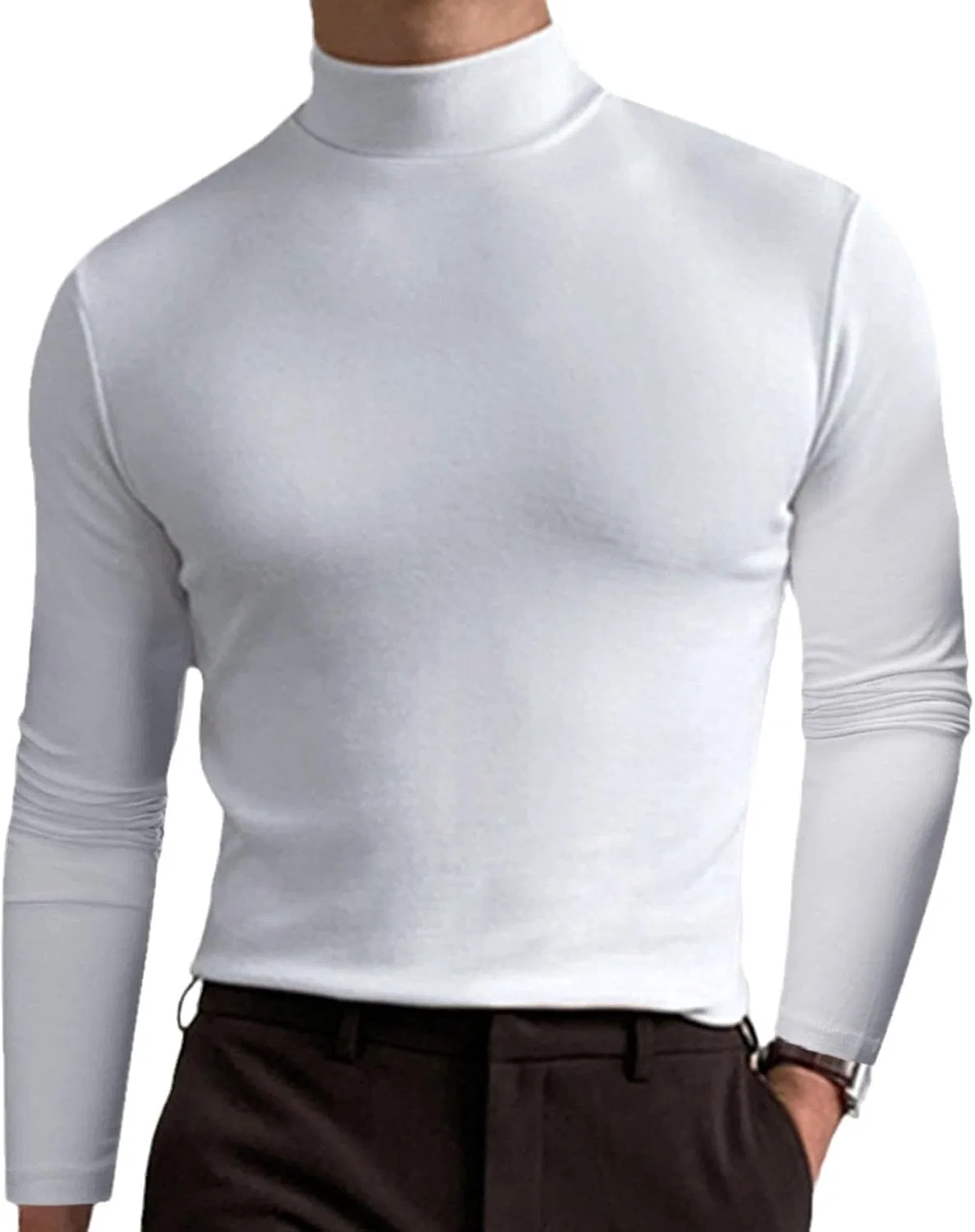 Мужская облегающая футболка с высокой горловиной, Stretchy & Breathable, White
