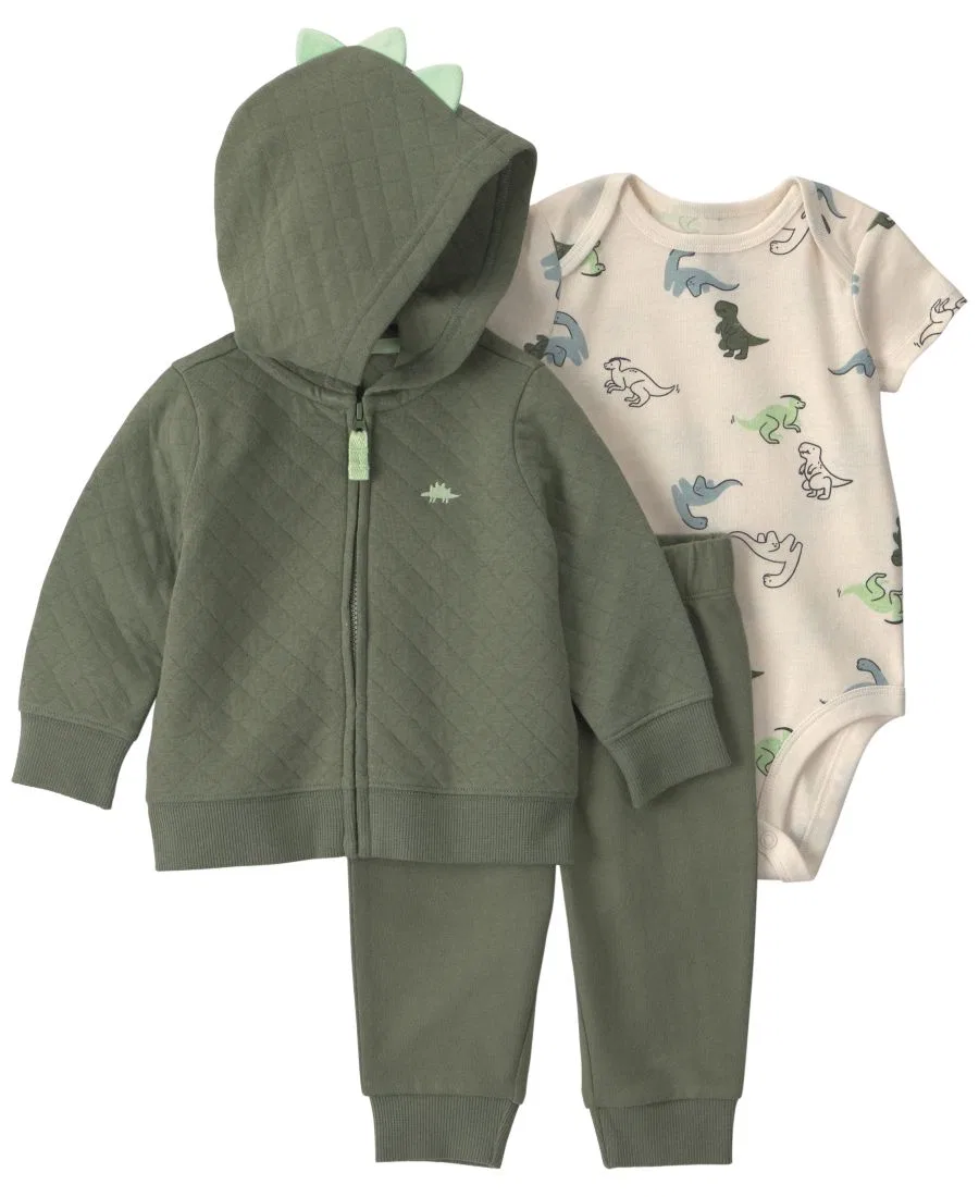 Комплект из 3 предметов с динозаврами, куртка и боди и штаны Carter's, Olive Green