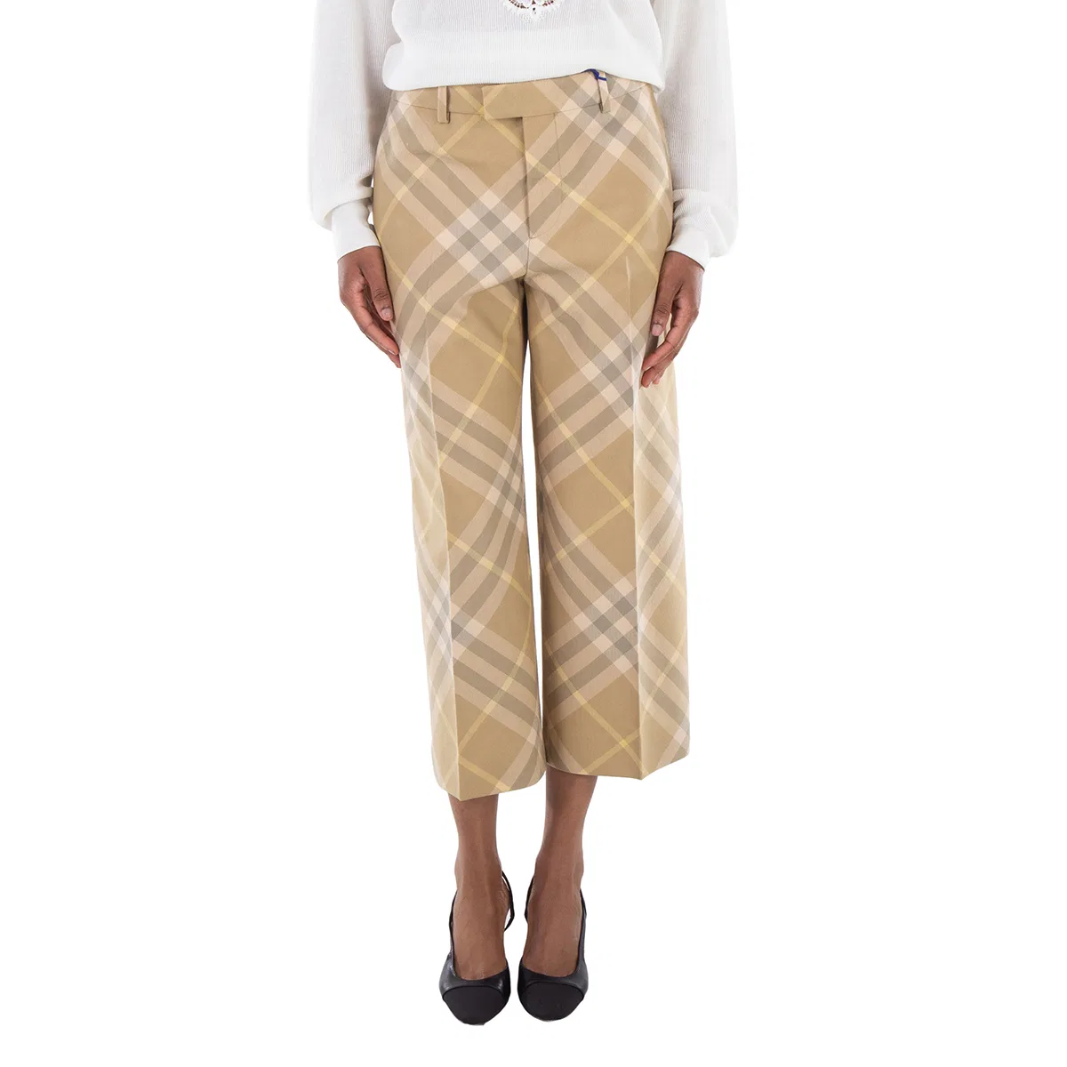 Брюки классические с принтом Check-Print Tailored Wool Trousers Burberry, Flax Ip Check