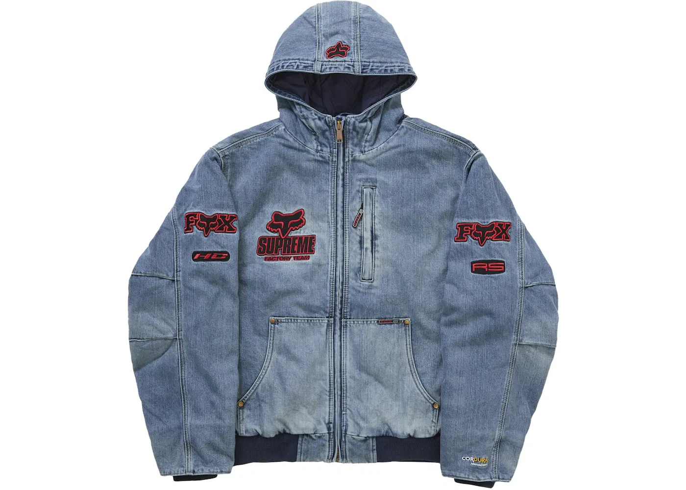 Мужская куртка с капюшоном джинсовая Supreme Fox Racing Jacket, Denim