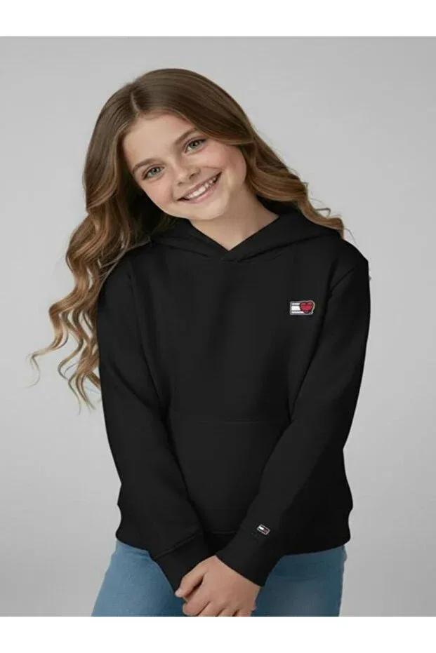 Детское худи для девочек свободного кроя Tommy Hilfiger, Black — фото 4