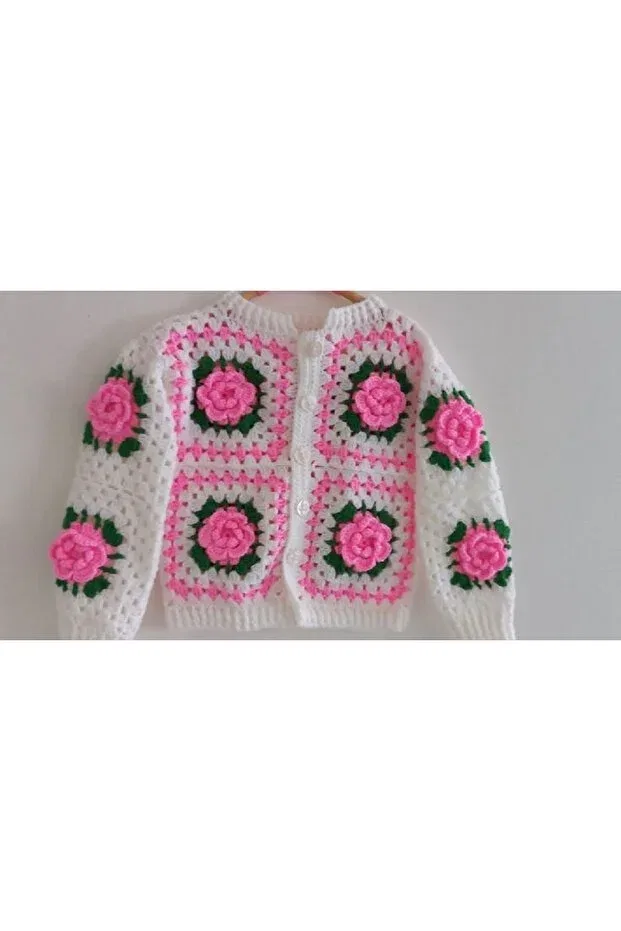 Детский кардиган с цветочным принтом Rose motif girl's jacket đınleme design Melonndesign, Pink