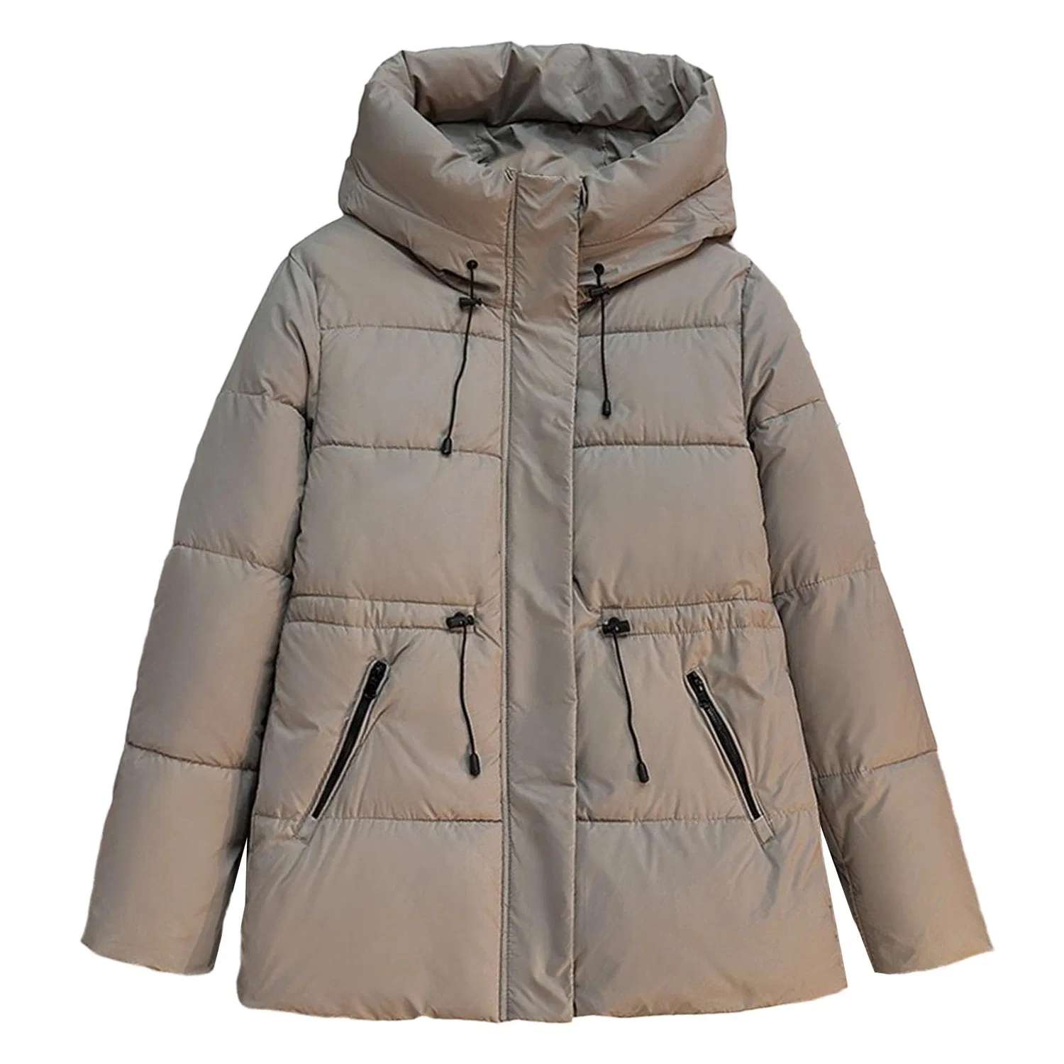 Женское зимнее пальто с капюшоном на молнии, dark khaki
